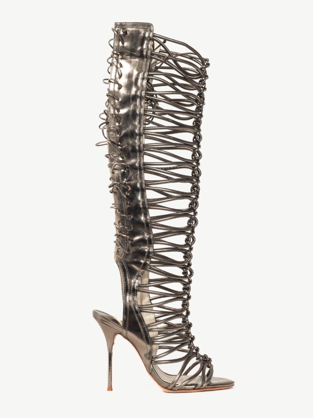 Sophia Webster Clementine Gunmetal Strappy To-The-Knee Gladiator Sandal Heels